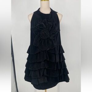 Anne Fontaine Velour Mini Shift Dress Size 40 Polly Black High Neck Ruffle 6/8